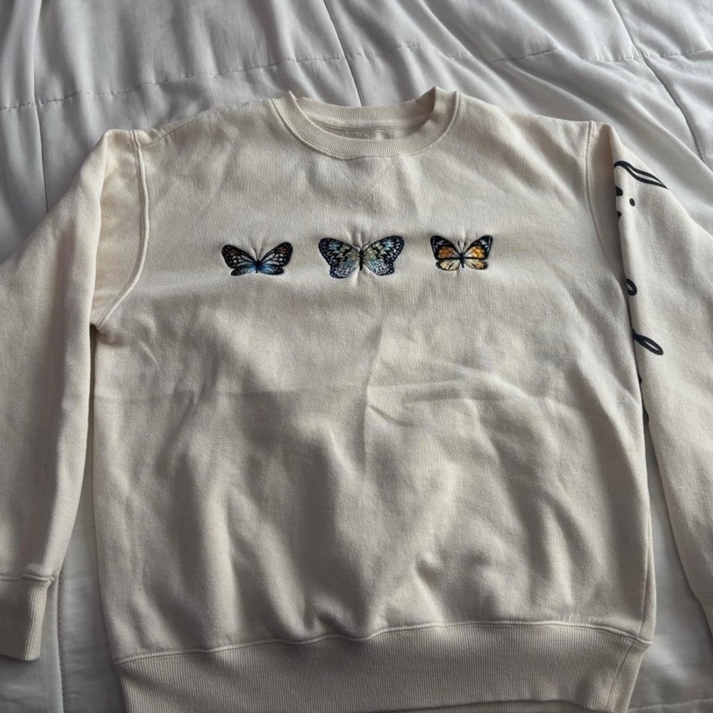 Charlotte Russe Cream Sweater with Butterfly Design
